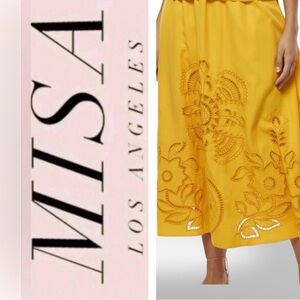 NWT Misa Los Angeles Analisse Yellow Eyelet Midi Skirt Size Small